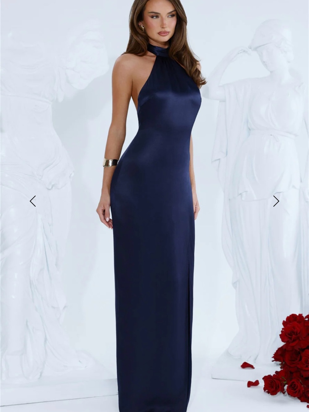 Dear Emilia/Hello Molly Navy Halter Satin Evening Gown